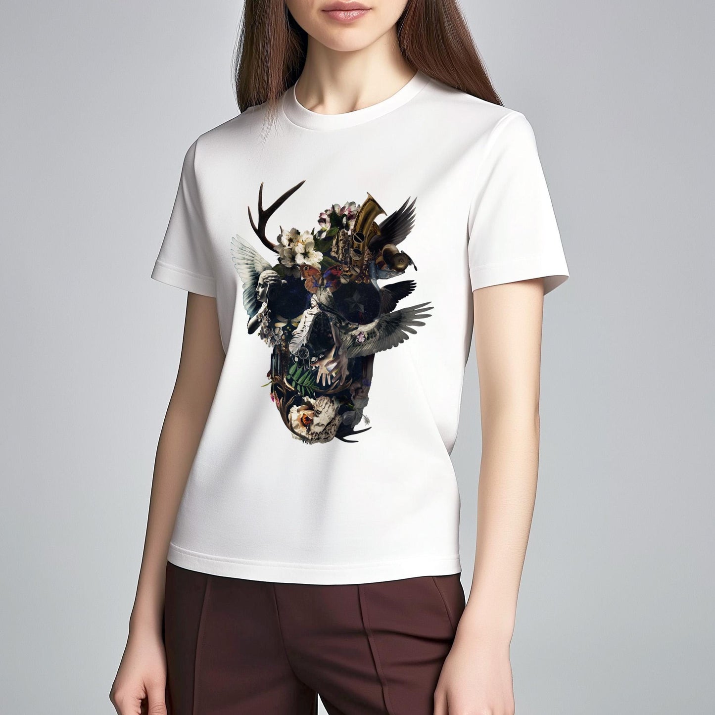 Floral Skull Graphic Tee - Unisex Gothic Shirt - Dark Botanical Skull Print - Alternative Fashion