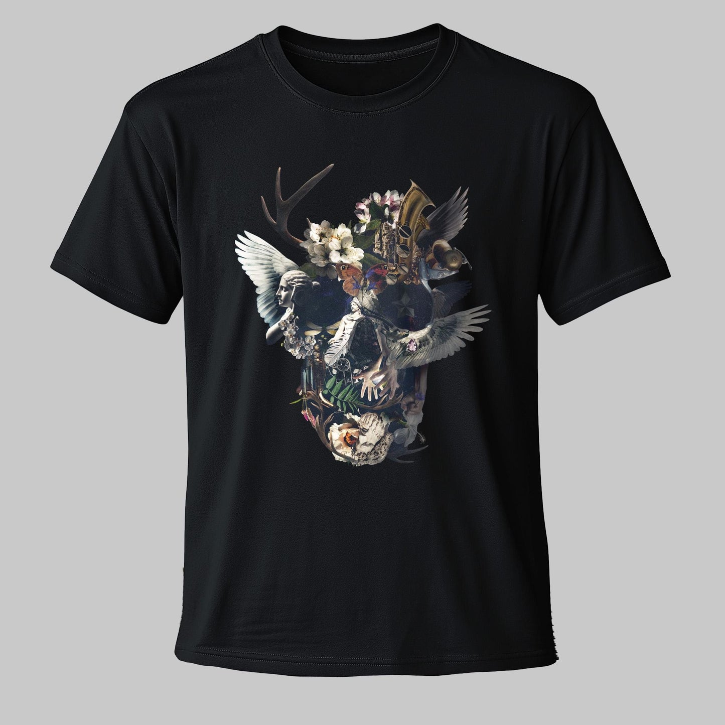 Floral Skull Graphic Tee - Unisex Gothic Shirt - Dark Botanical Skull Print - Alternative Fashion