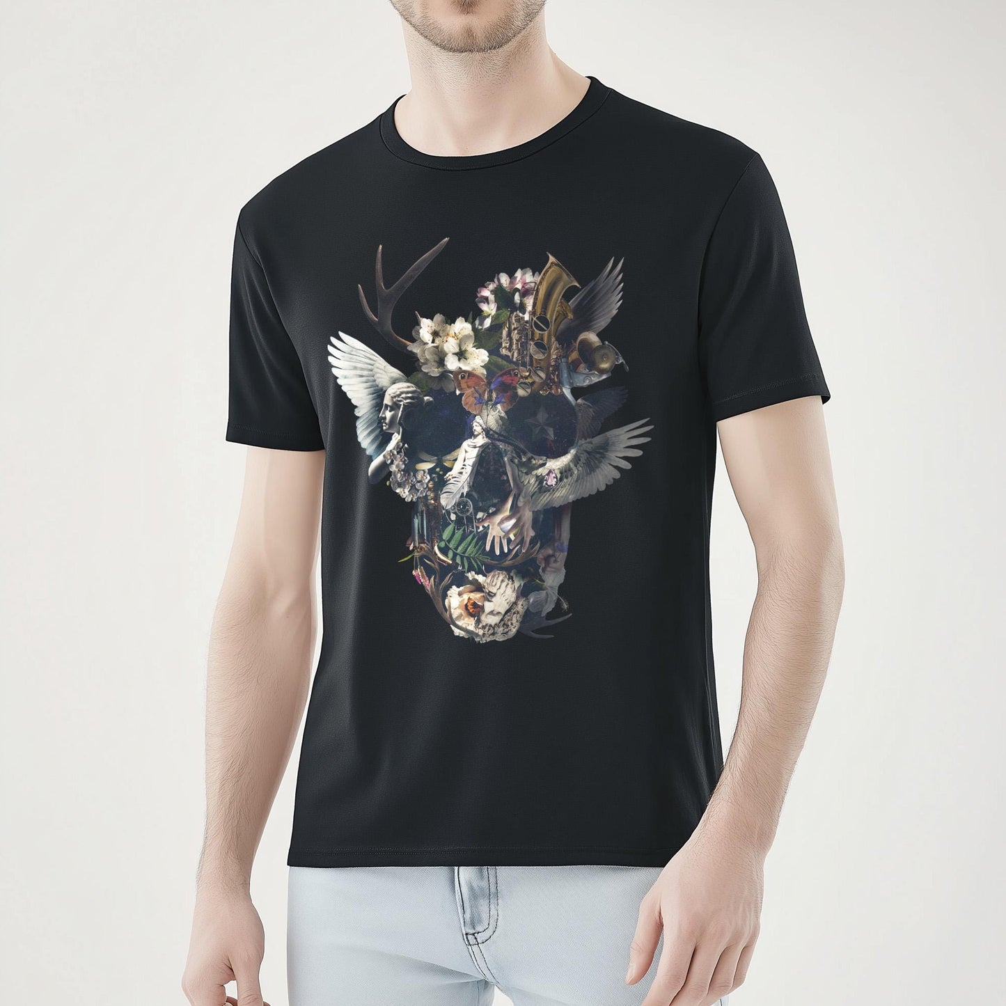 Floral Skull Graphic Tee - Unisex Gothic Shirt - Dark Botanical Skull Print - Alternative Fashion