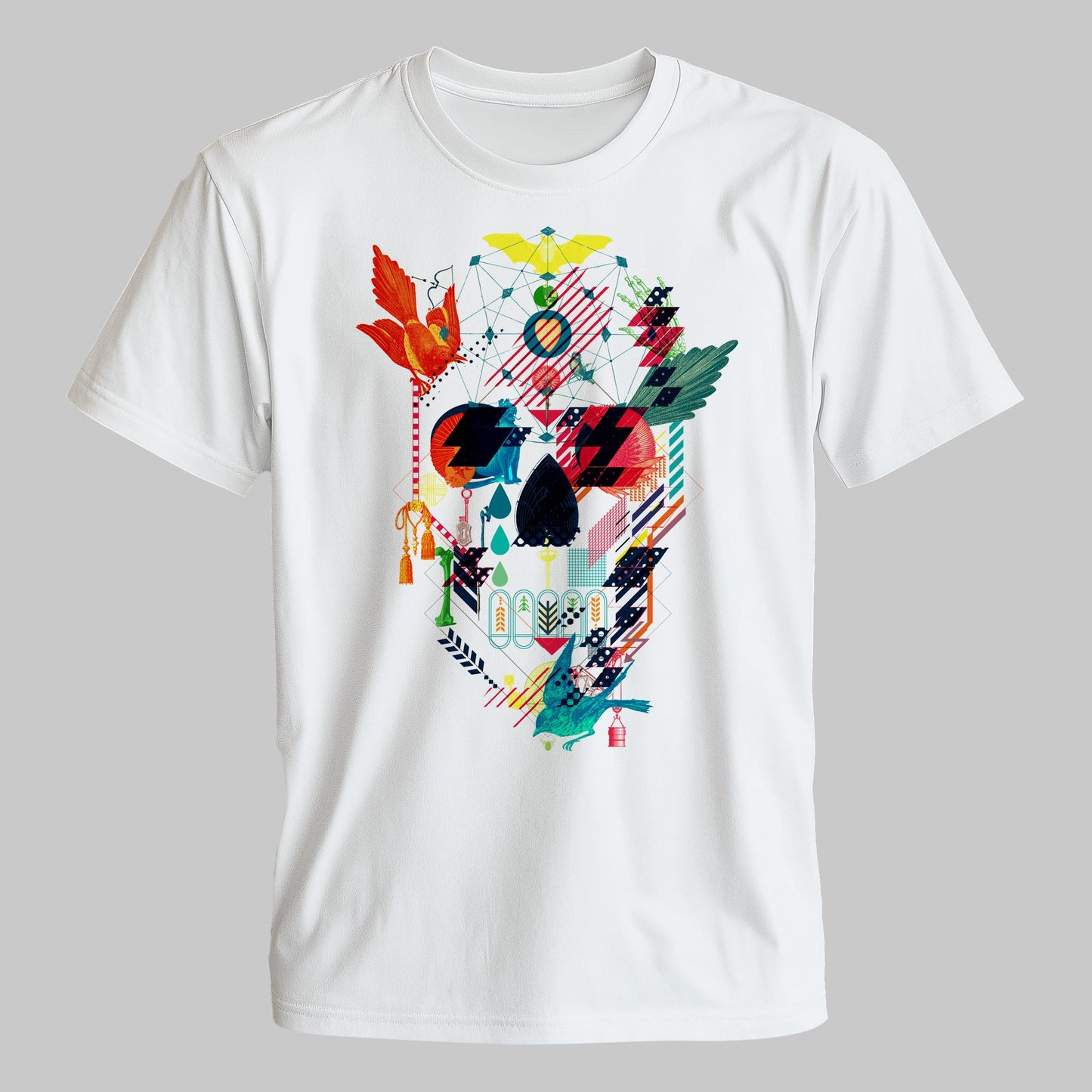 Colorful Geometric Skull Shirt – Eye-Catching Pop Art Style