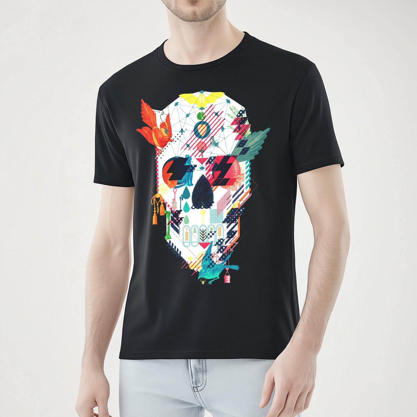 Colorful Geometric Skull Shirt – Eye-Catching Pop Art Style