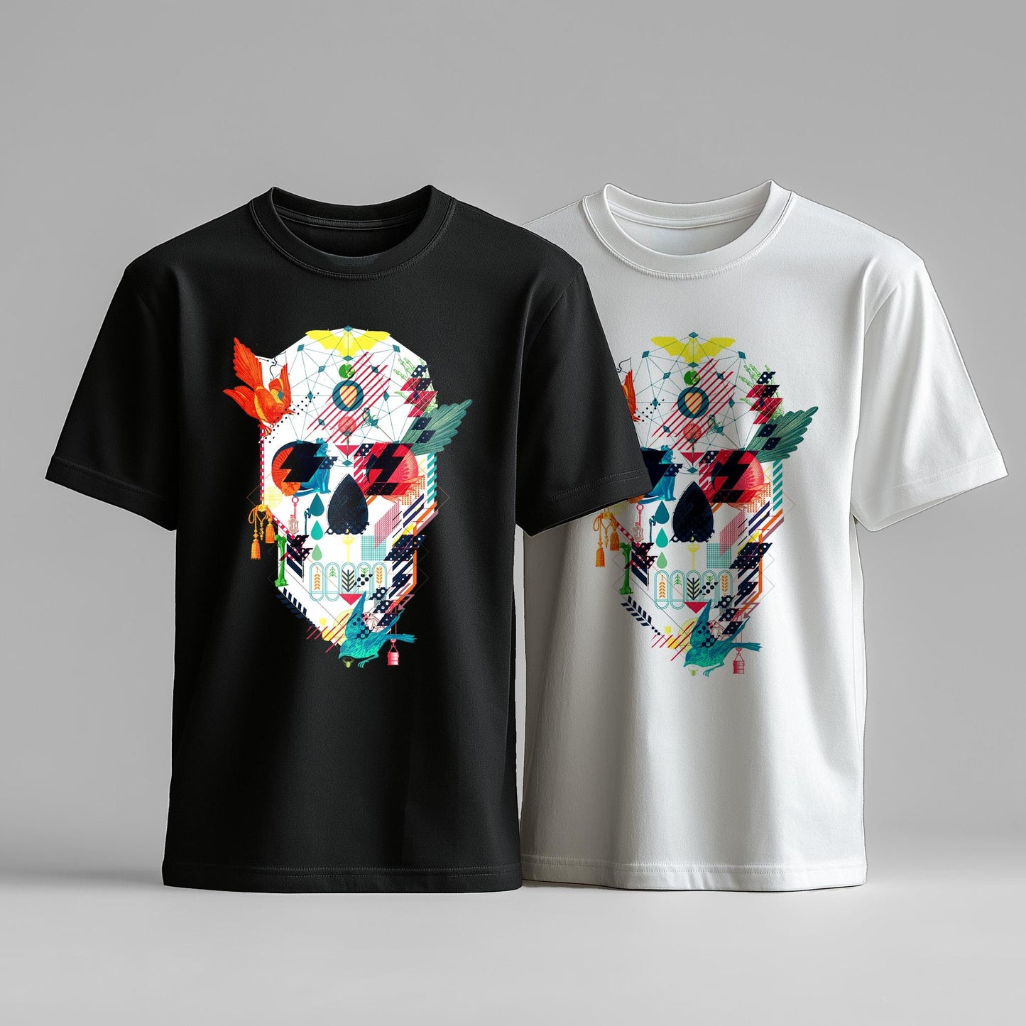 Colorful Geometric Skull Shirt – Eye-Catching Pop Art Style