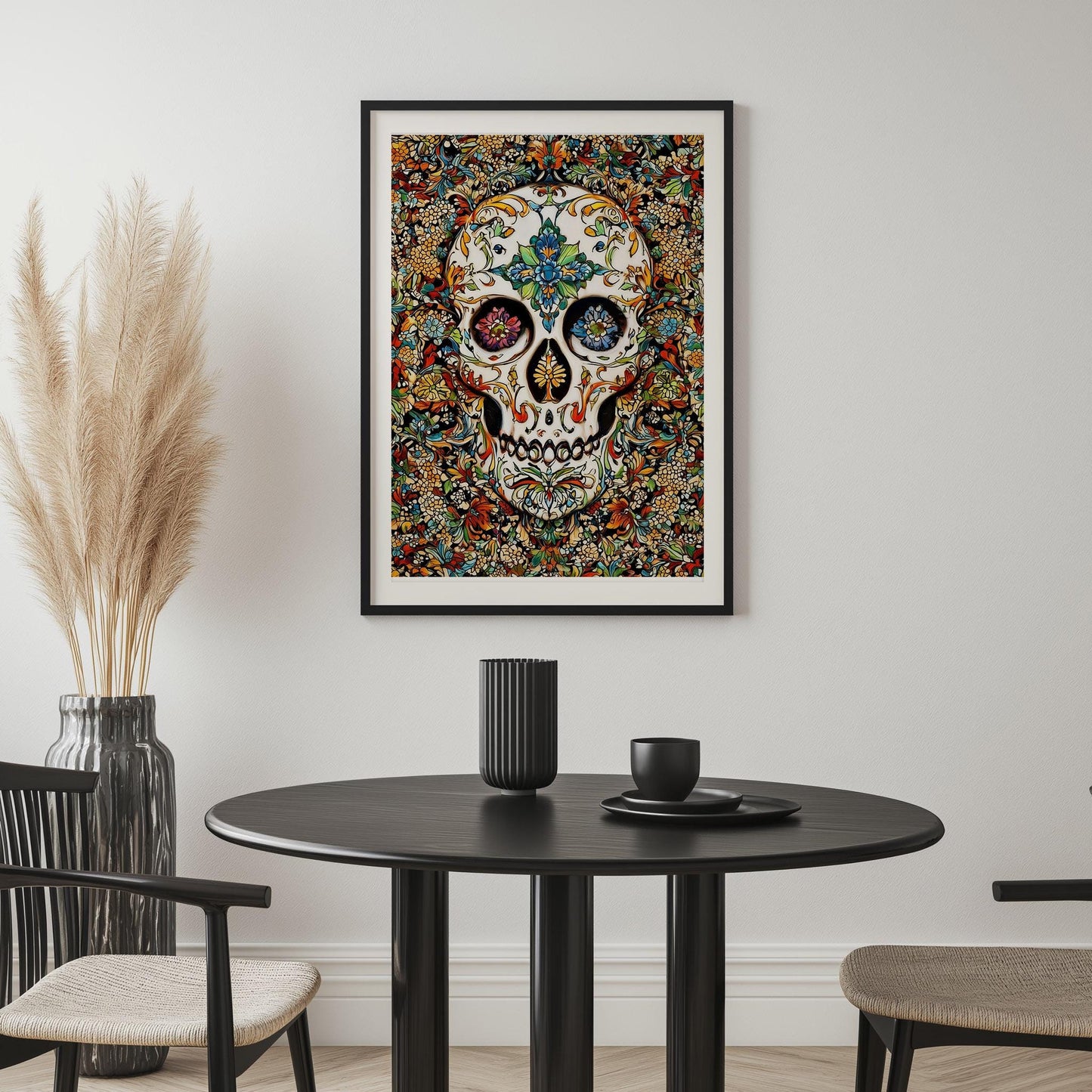 Floral Skull Print - Colorful Traditional Patterned Skull Art - Vintage Botanical Wall Decor - Gothic Floral Poster - Canvas & Framed Print