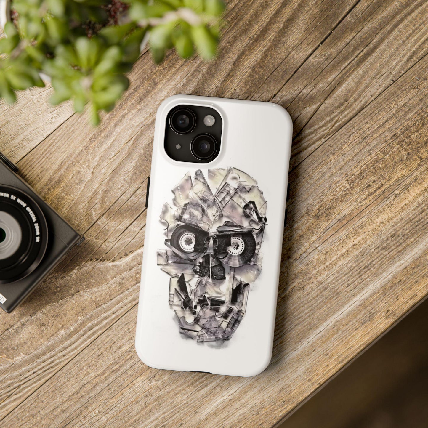 Music Skull Phone Case, Cassette Phone Cover, Tough Phone Sleeve, Sugar Skull Art, Halloween Gift