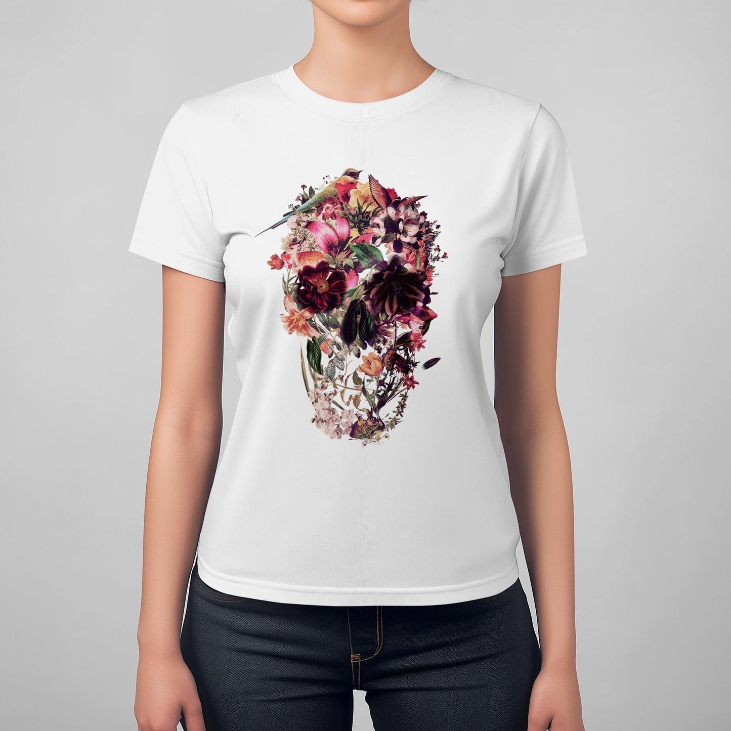 Floral Skull T-Shirt - Gothic Aesthetic Tee - Women’s Dark Floral Shirt - Alternative Skull Print - Vintage Skull Gift