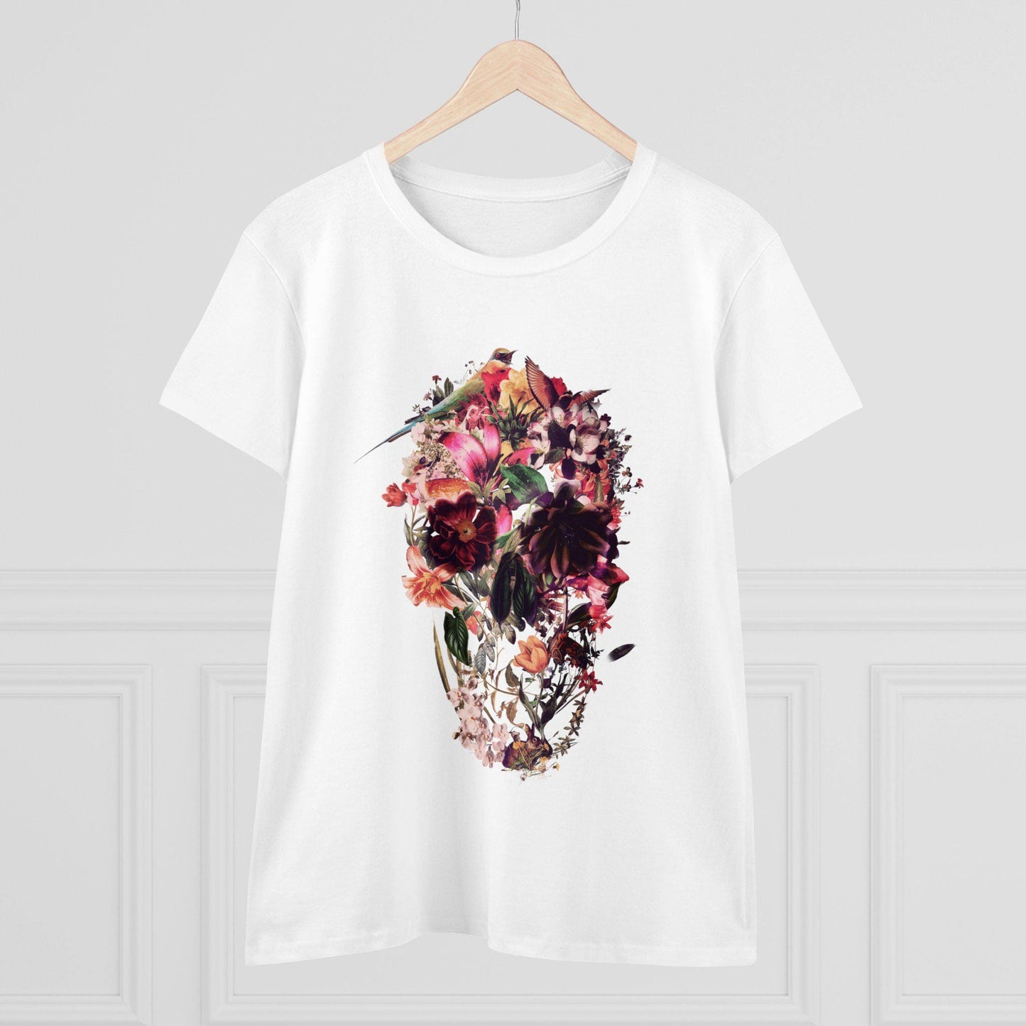 Floral Skull T-Shirt - Gothic Aesthetic Tee - Women’s Dark Floral Shirt - Alternative Skull Print - Vintage Skull Gift