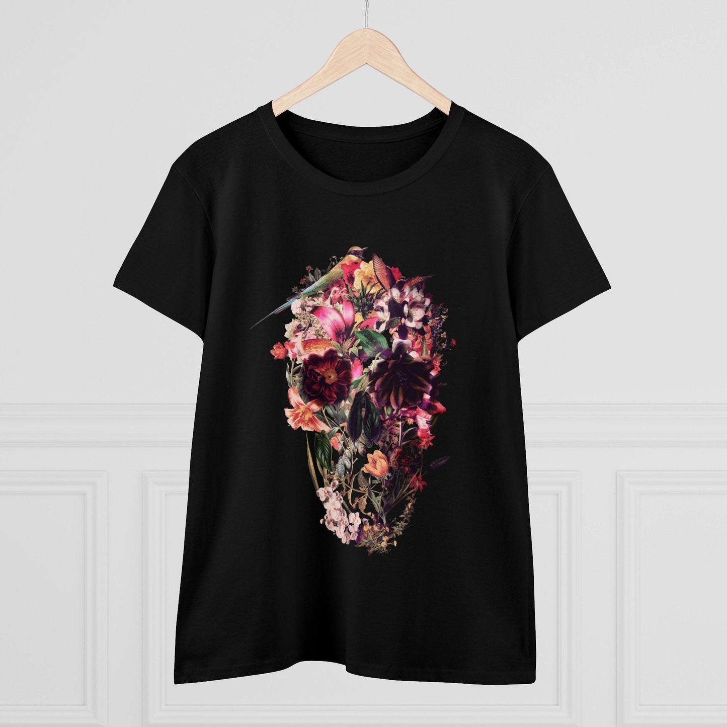 Floral Skull T-Shirt - Gothic Aesthetic Tee - Women’s Dark Floral Shirt - Alternative Skull Print - Vintage Skull Gift