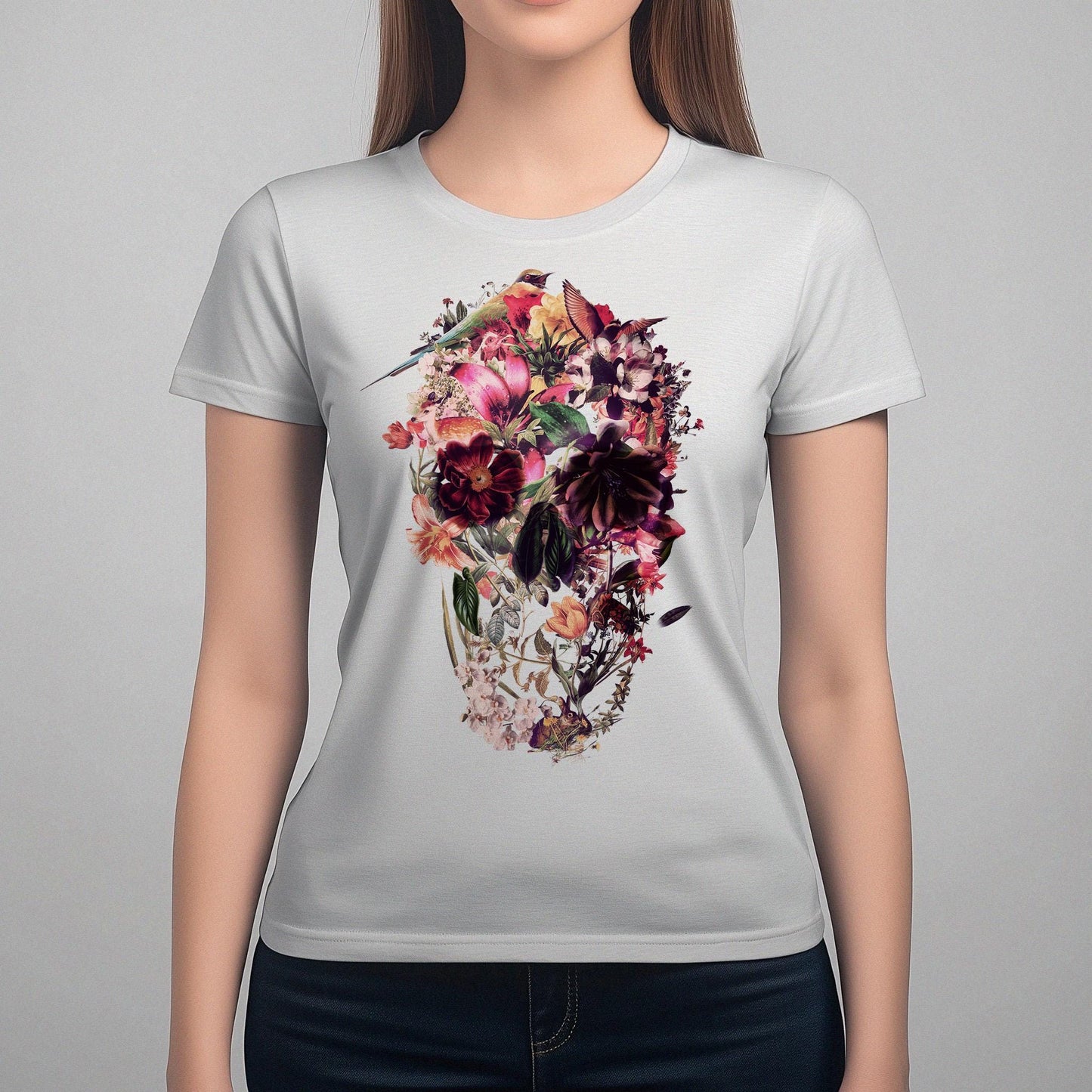 Floral Skull T-Shirt - Gothic Aesthetic Tee - Women’s Dark Floral Shirt - Alternative Skull Print - Vintage Skull Gift