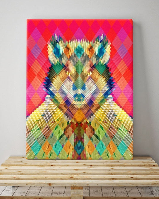 Wolf Canvas Print, Colorful Animal Pattern Wall Art, Cute Wolf Canvas Home Decor, Funny Wild Wolf Wall Art, Abstract Animal Art By Ali Gulec