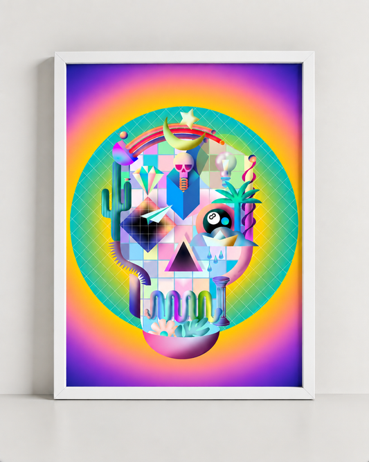 Life Skull Wall Art – Colorful Surreal Print by Ali Gulec