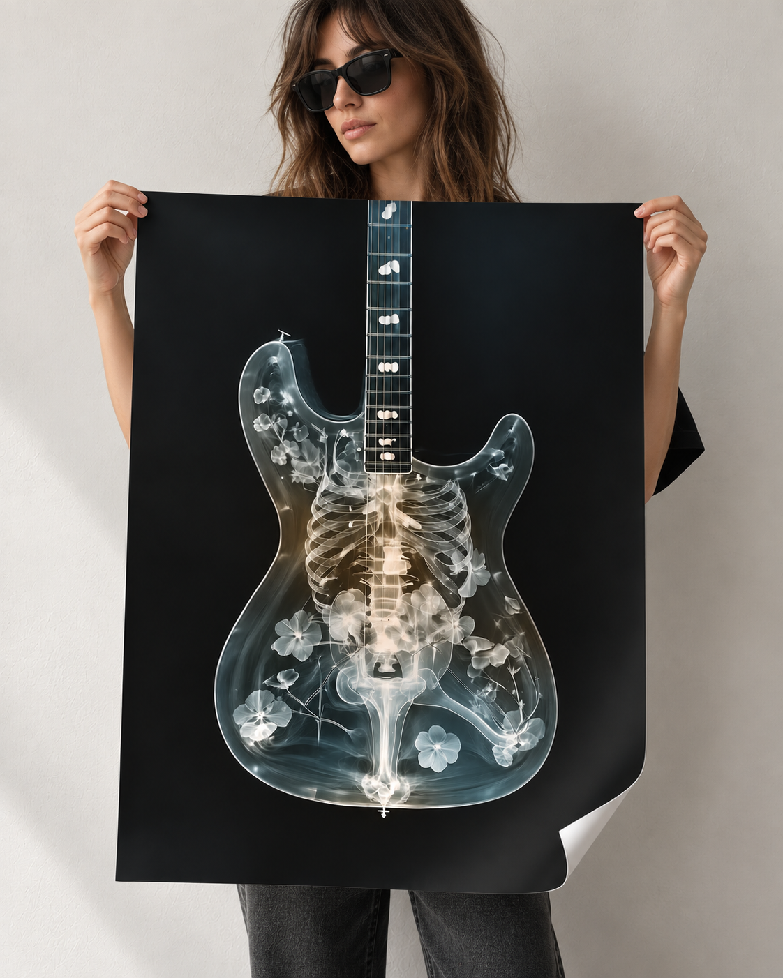 X-Ray Guitar Wall Art – Anatomical Guitar Print by Ali Gulec