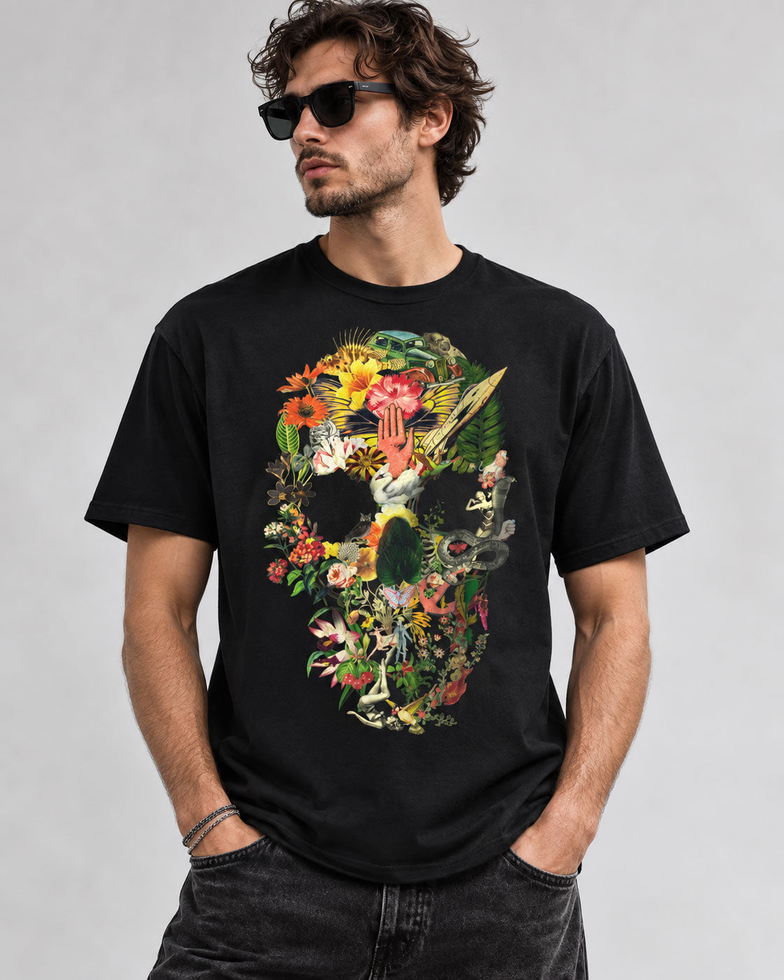 Eden Skull Graphic T-Shirt - Vintage Botanical Collage Tee