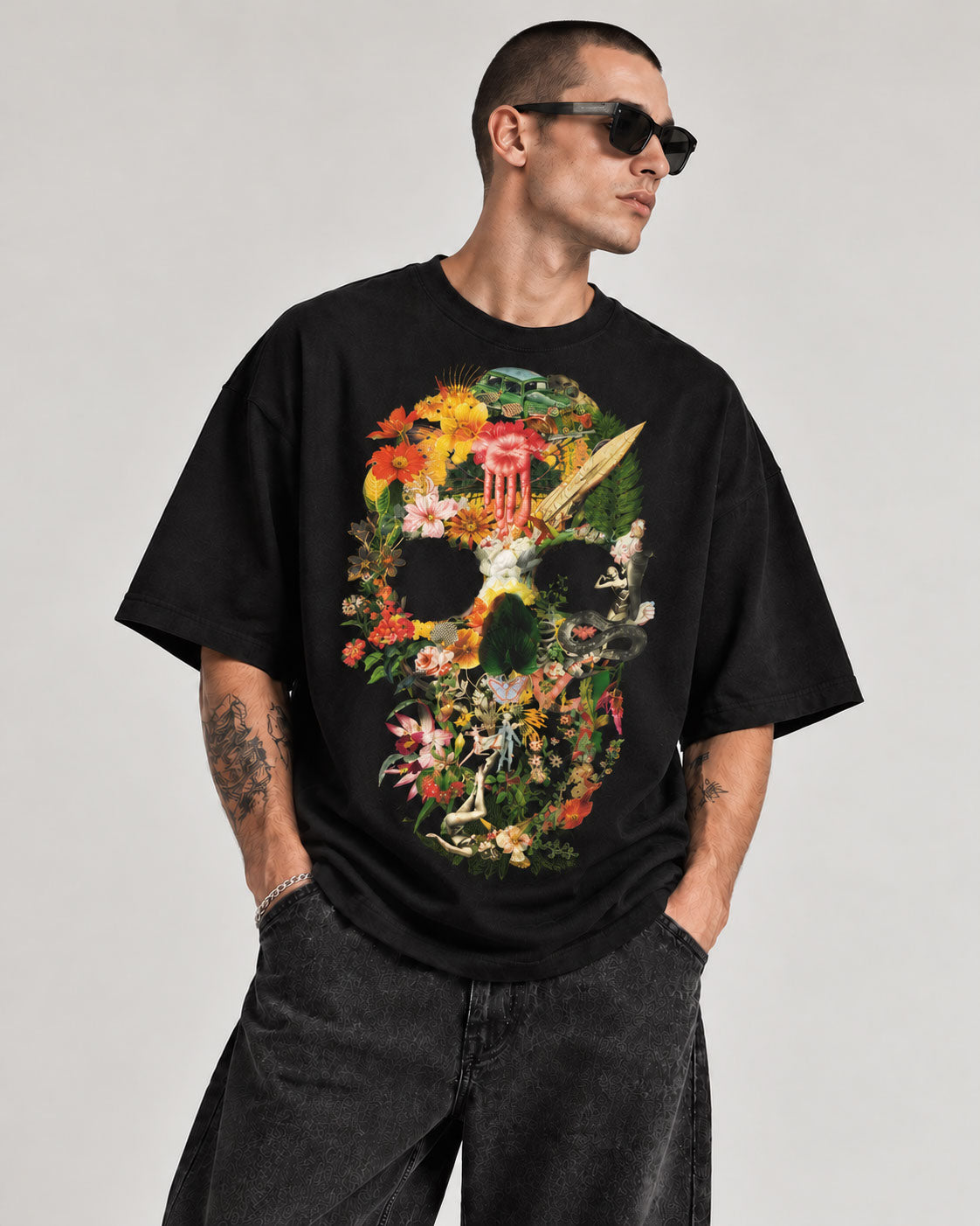 Eden Skull Graphic T-Shirt - Vintage Botanical Collage Tee