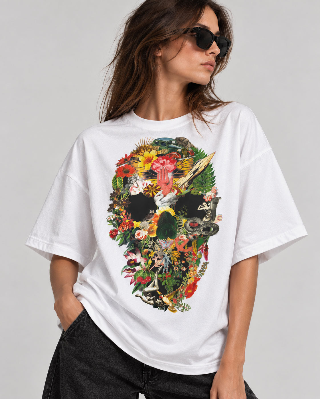 Eden Skull Graphic T-Shirt - Vintage Botanical Collage Tee
