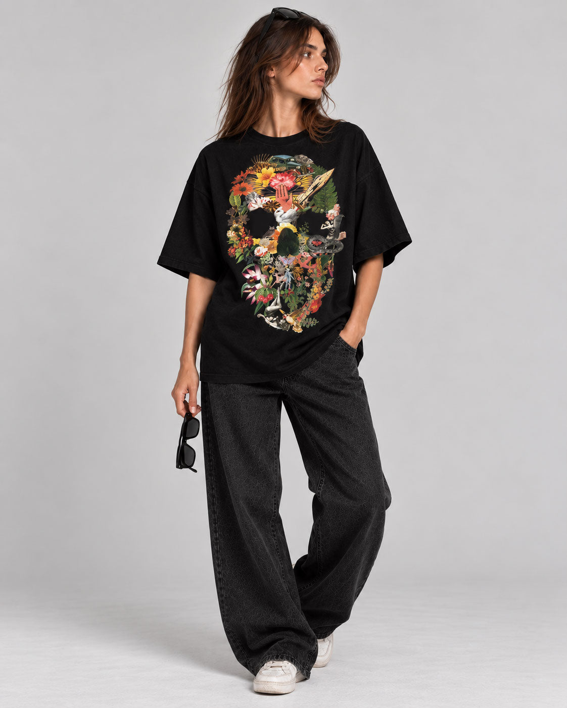 Eden Skull Graphic T-Shirt - Vintage Botanical Collage Tee