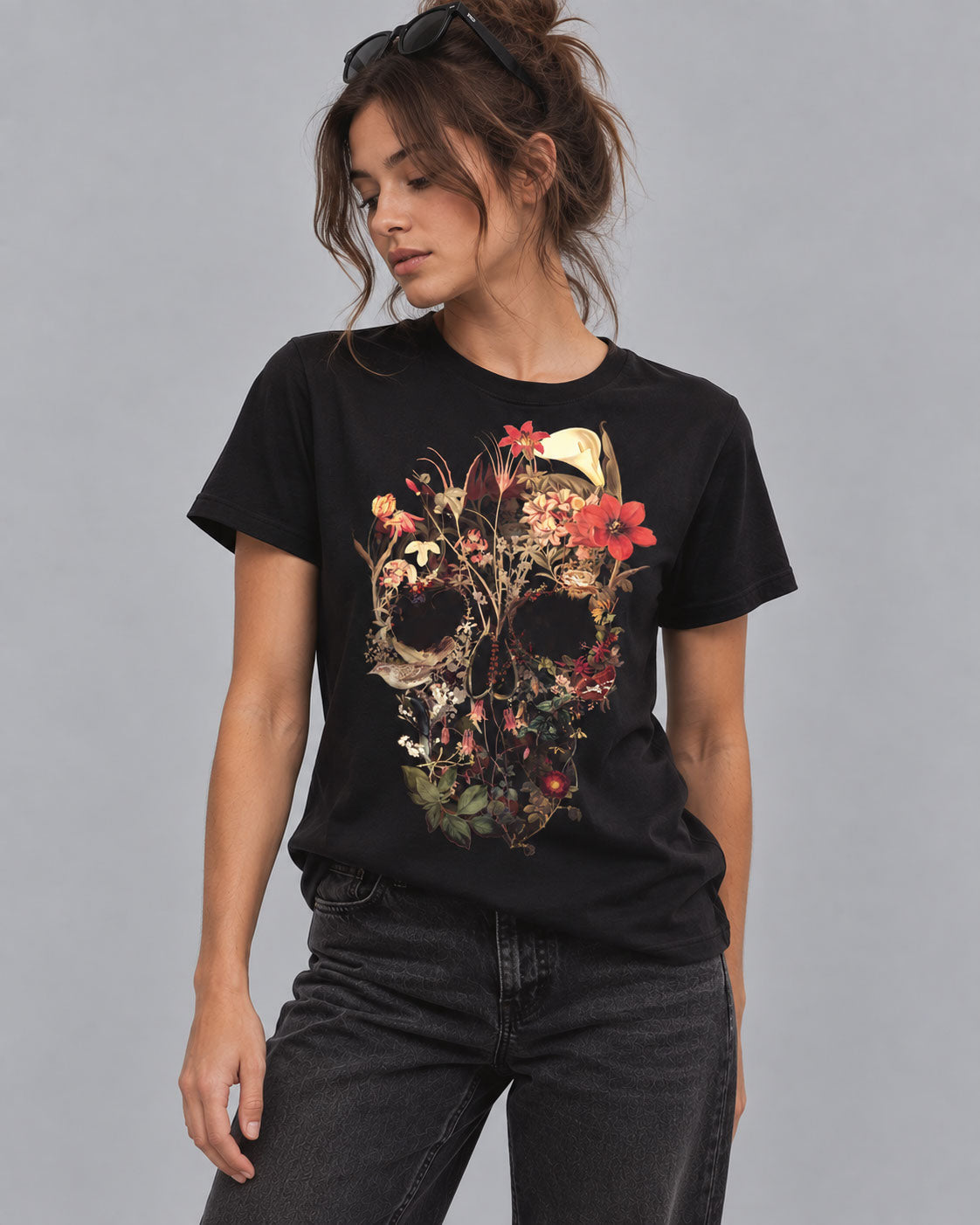 Bloom Skull Graphic T-Shirt - Botanical Floral Gothic Tee