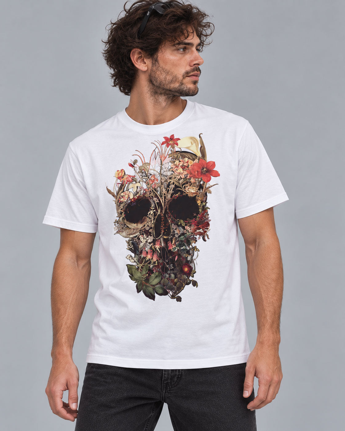 Bloom Skull Graphic T-Shirt - Botanical Floral Gothic Tee