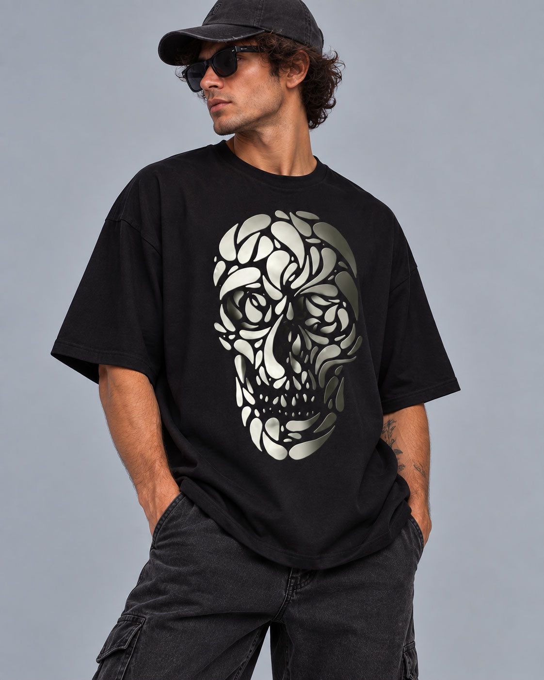 Fancy Skull Graphic T-Shirt - Abstract Fluid Negative Space Tee