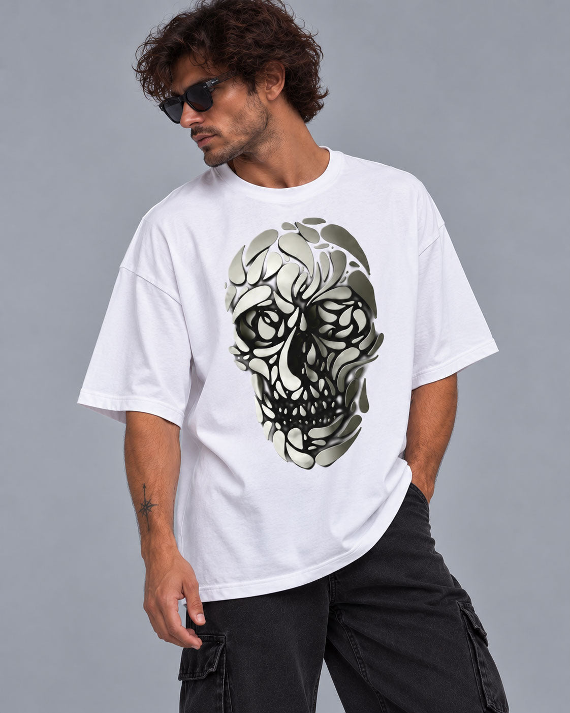 Fancy Skull Graphic T-Shirt - Abstract Fluid Negative Space Tee