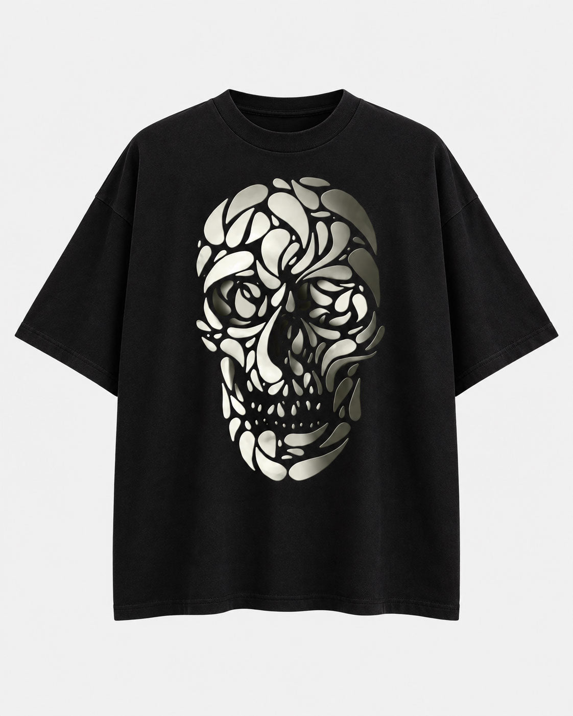 Fancy Skull Graphic T-Shirt - Abstract Fluid Negative Space Tee