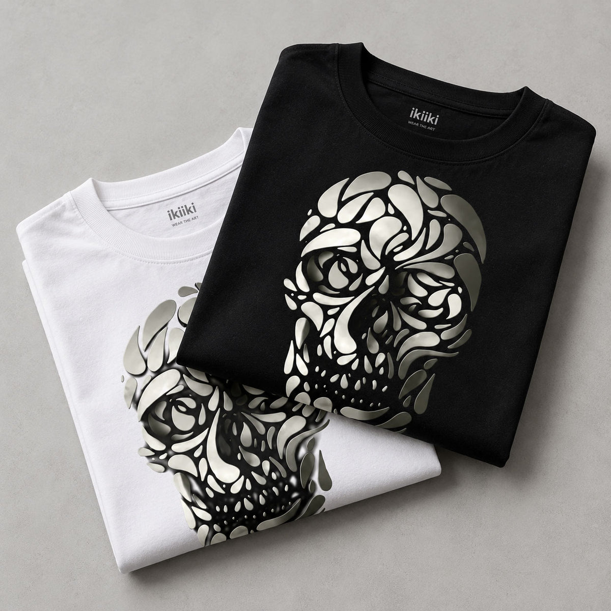 Fancy Skull Graphic T-Shirt - Abstract Fluid Negative Space Tee