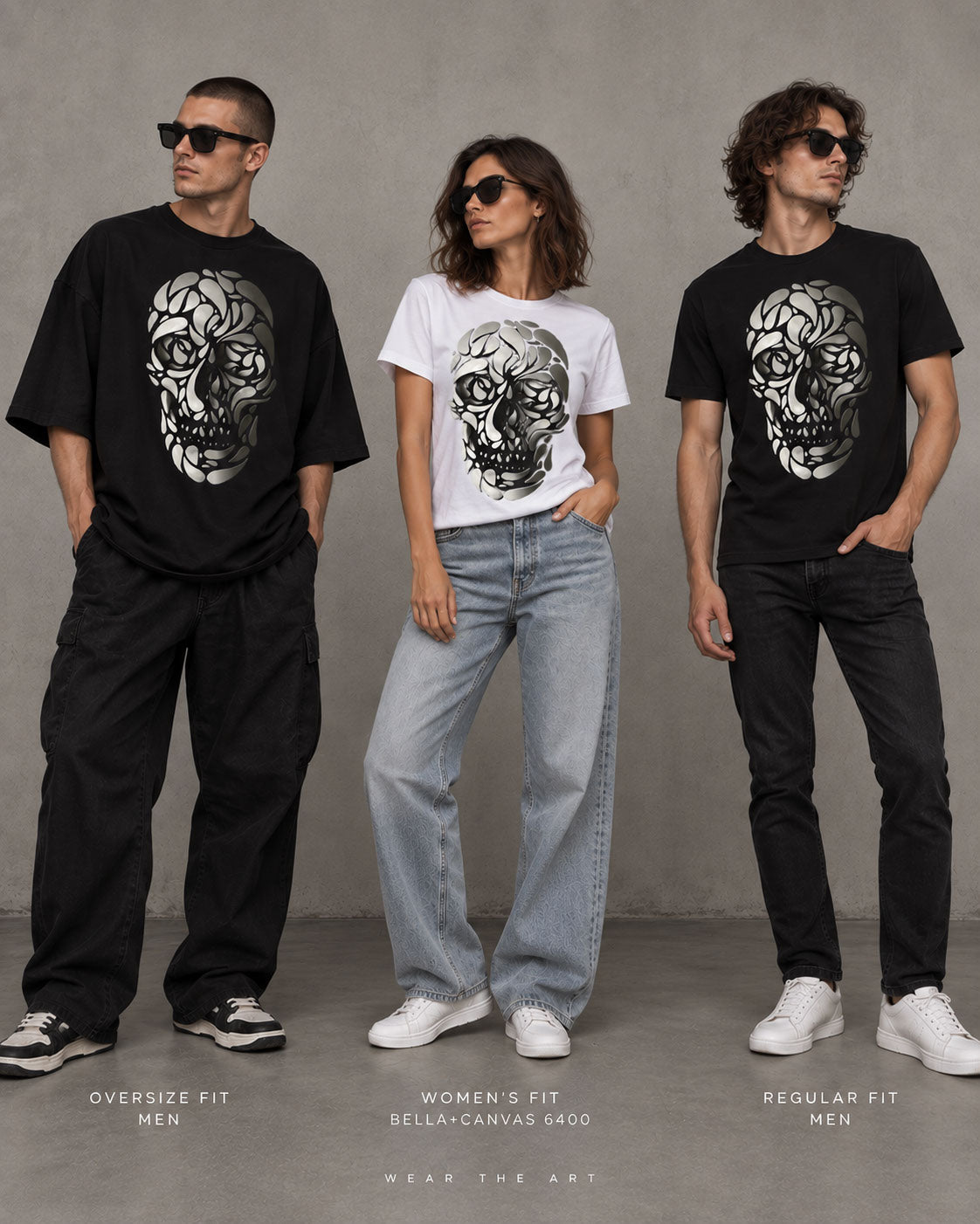 Fancy Skull Graphic T-Shirt - Abstract Fluid Negative Space Tee