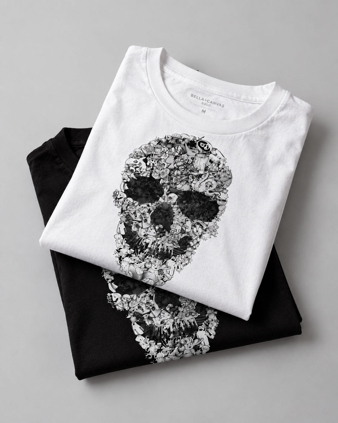 Doodle Skull Graphic T-Shirt - Intricate Monochrome Line Art Tee