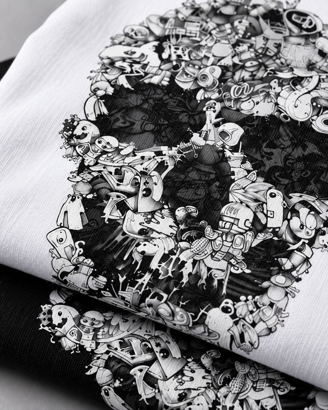 Doodle Skull Graphic T-Shirt - Intricate Monochrome Line Art Tee