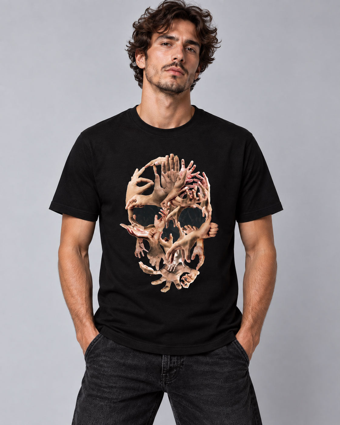 Hands Skull Graphic T-Shirt - Surreal Gothic Macabre Tee