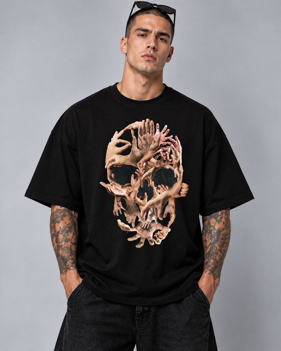 Hands Skull Graphic T-Shirt - Surreal Gothic Macabre Tee