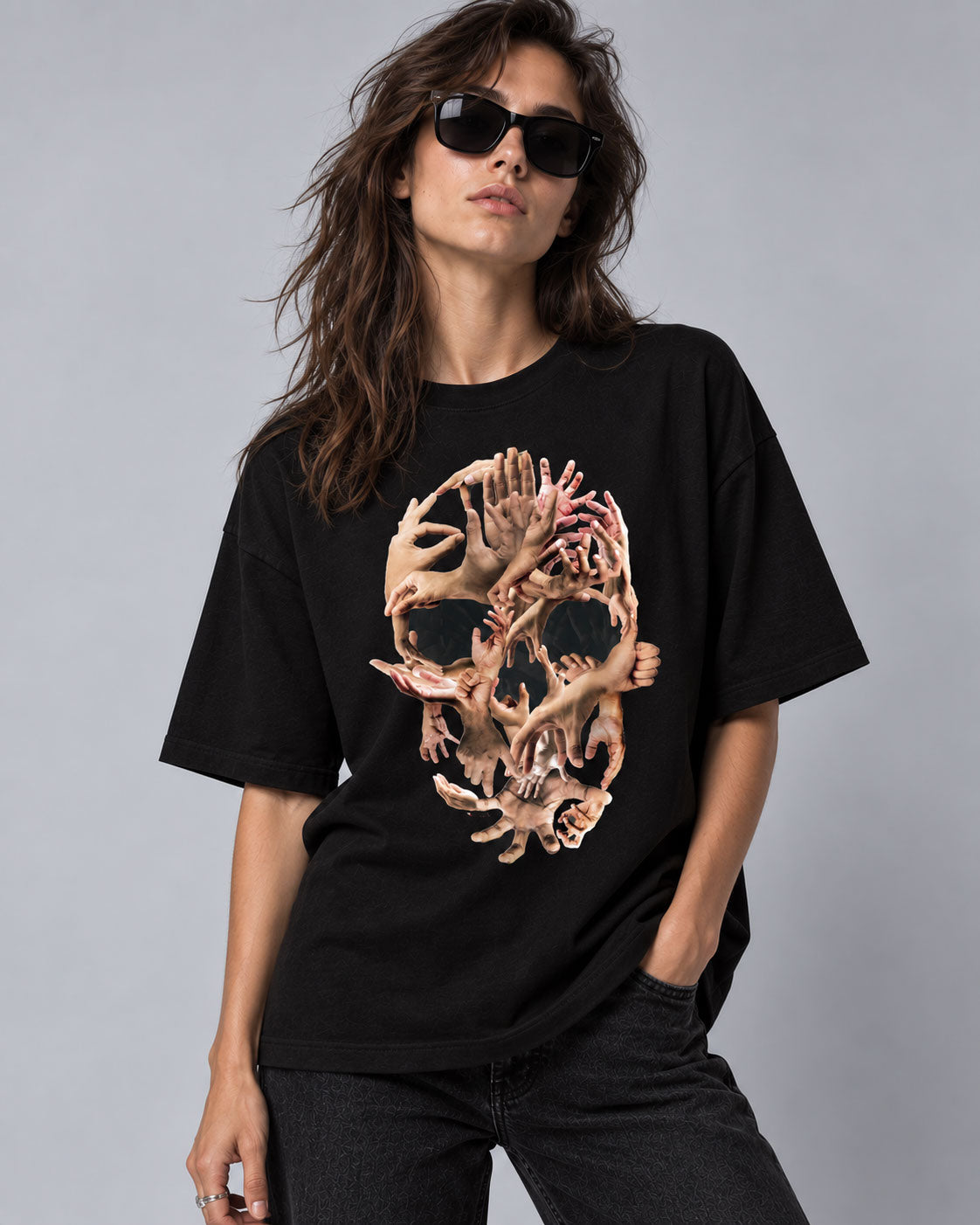 Hands Skull Graphic T-Shirt - Surreal Gothic Macabre Tee