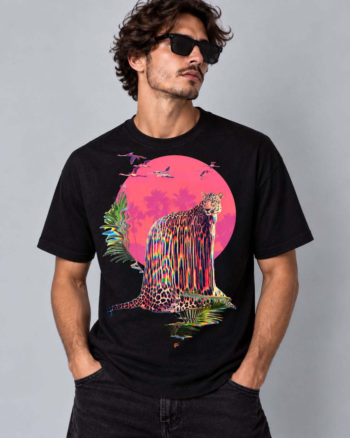 Jaguar Graphic T-Shirt - Psychedelic Tropical Tee