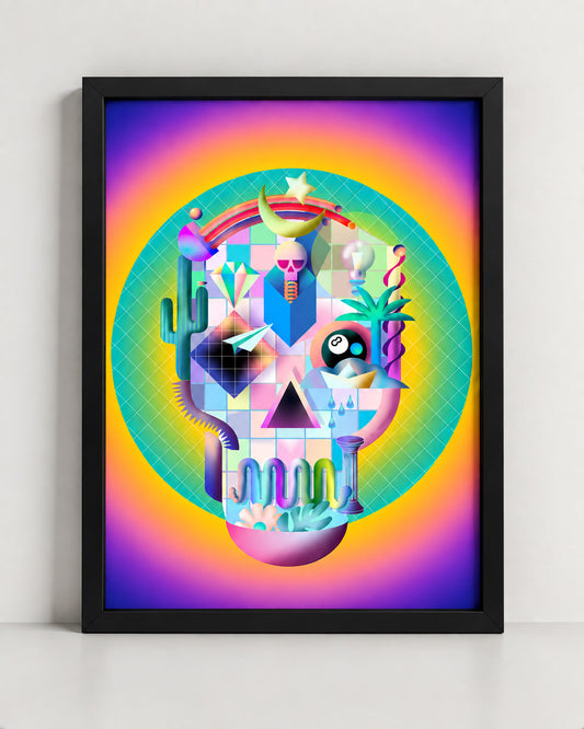 Life Skull Wall Art – Colorful Surreal Print by Ali Gulec