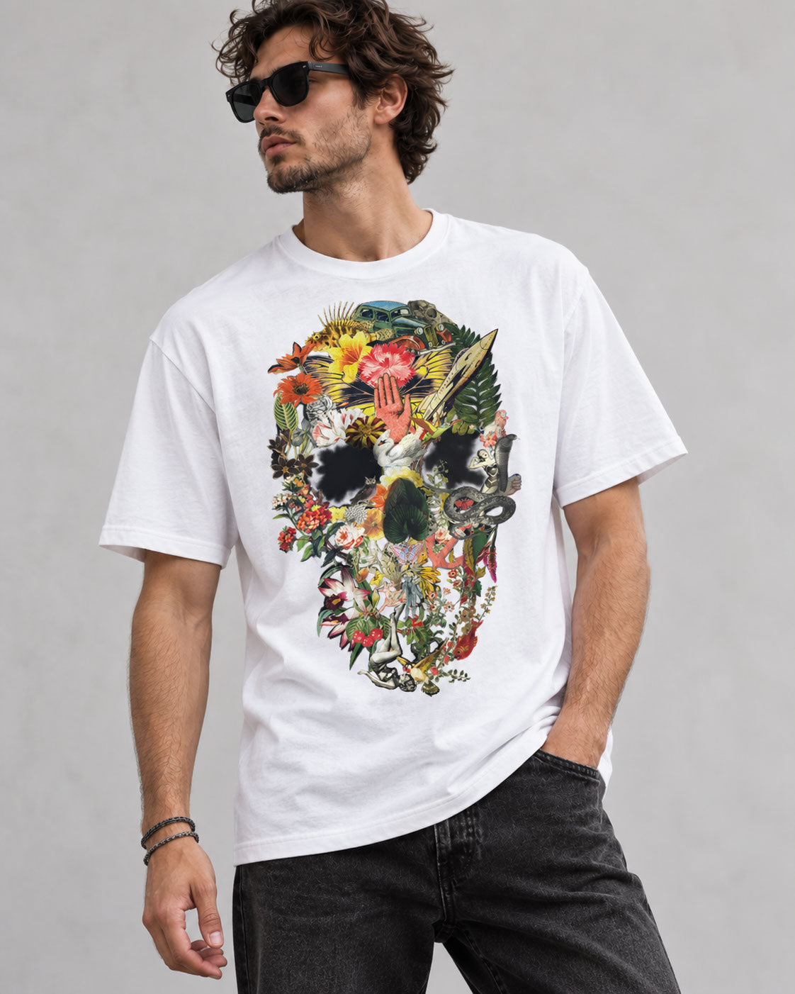 Eden Skull Graphic T-Shirt - Vintage Botanical Collage Tee