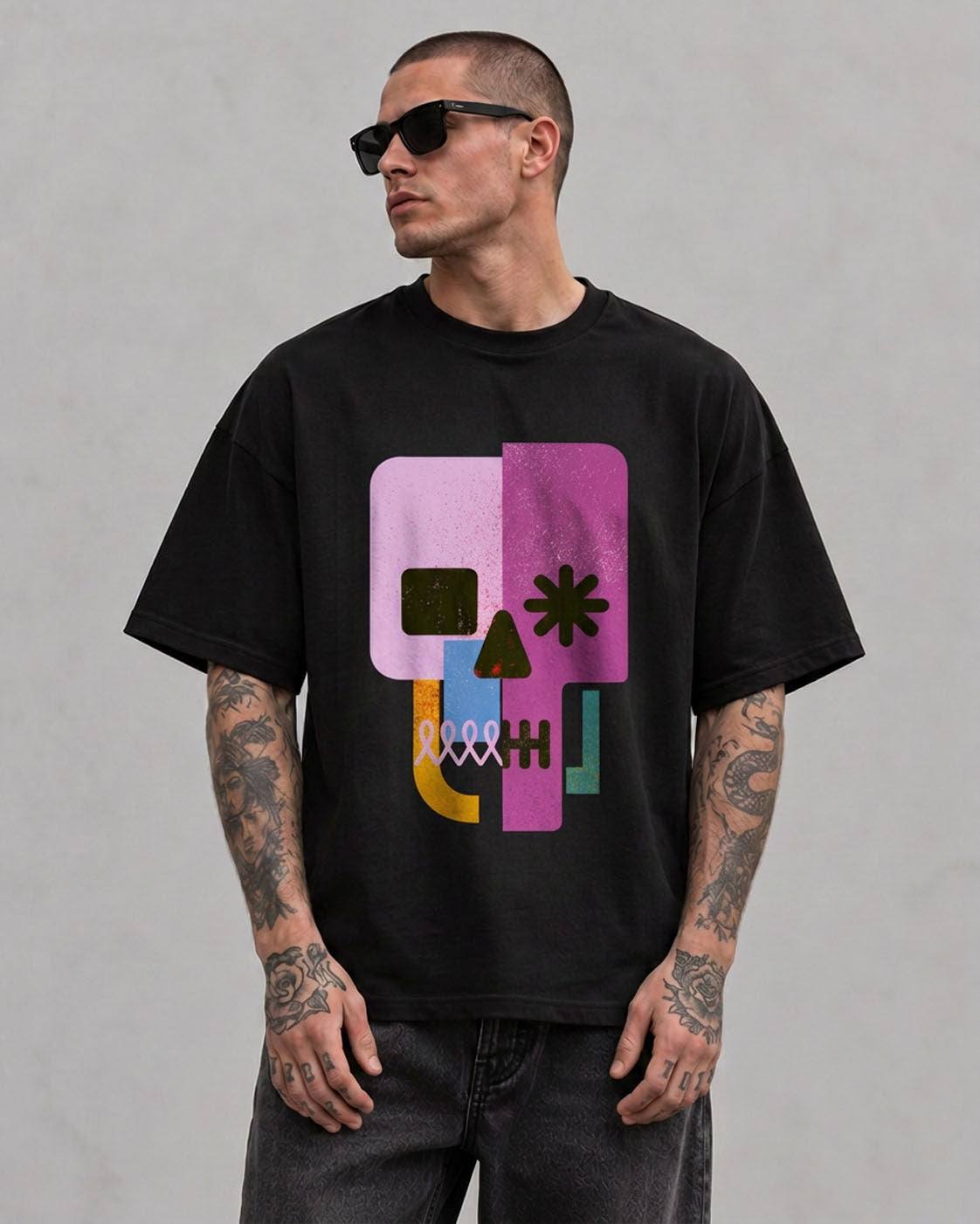 Encrypted Skull Graphic T-Shirt - Geometric Cyberpunk Pop Art Tee