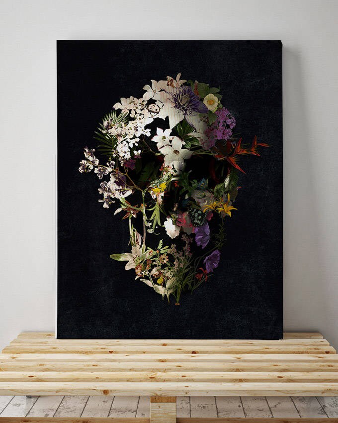 Floral Skull Canvas Print, Spring Skull Canvas Art, Botanical Sugar Skull Illustration, Wall Art Gift, Flower Skull Art Print Home Decor