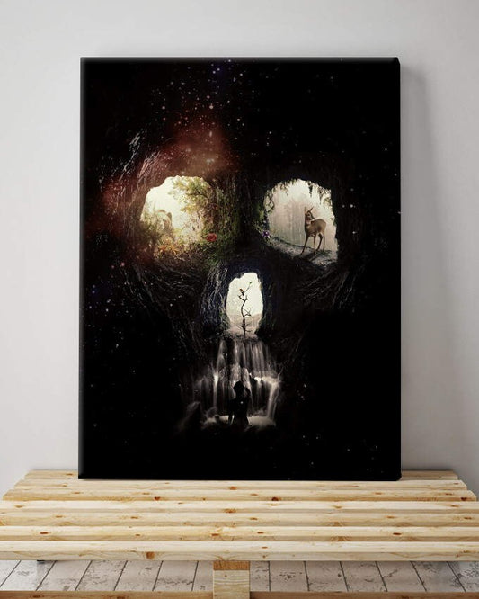 Cave Skull Canvas Print, Sugar Skull Wall Art, Skull Print Canvas Wall Decor, Stretched Canvas Home Decor, Skull Illustration By Ali Gulec