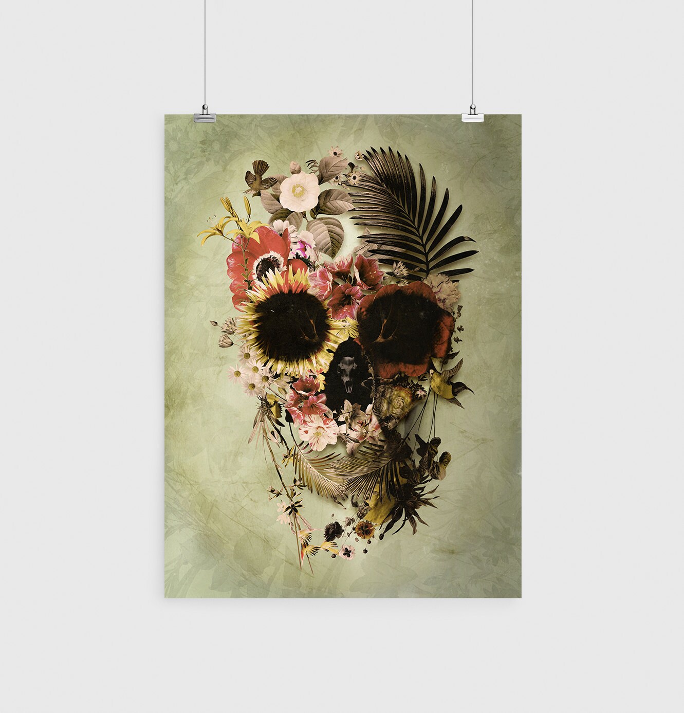 Garden Skull Poster, Floral Skull Print Home Decor, Flower Skull Wall Art, Sugar Skull Art Print Wall Decor, Skull Illustration By Ali Gulec