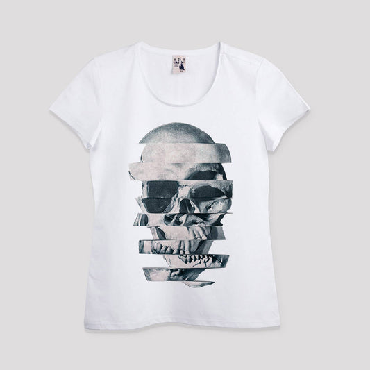Glitch Skull Printed Women's T-shirt, Glitch Skull Art Womens Top , Skull Art Womens Graphic Tee, Sugar Skull Womens Tshirt Art By Ali Gulec