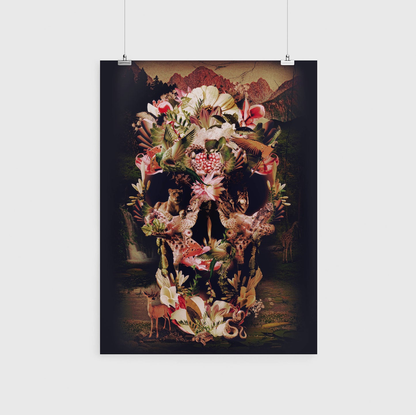 Flower Skull Prints, Set Of 3 Skull Home Decor, Nature Skull Poster Set, Sugar Skull Wall Art Gift, Dark Gothic Floral Skull Art Print Decor