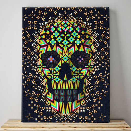 Abstract Skull Art Canvas Print, Geometric Pattern Skull Art Print, Sugar Skull Wall Art Canvas Home Decor Gift Halloween Skull Illustration