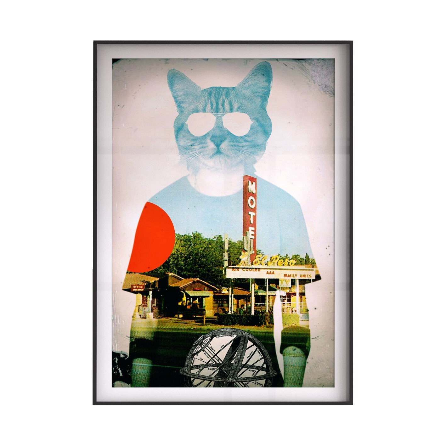 Cat Art Print, Funny Animal Wall Art, Vintage Cat Poster, Hipster Cat Art Print, Cat Home Decor Gift, Animal Art Illustration By Ali Gulec