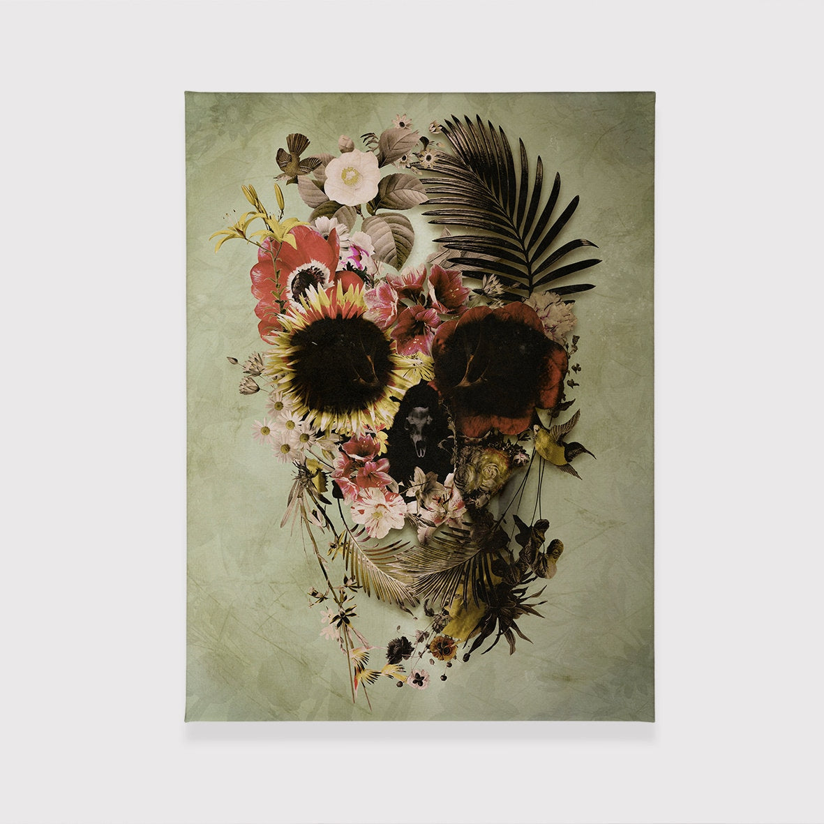 Garden Skull Canvas Print, Floral Skull Wall Art, Flower Skull Art Home Decor Gift, Sugar Skull Canvas Art, Skull Illustration By Ali Gulec