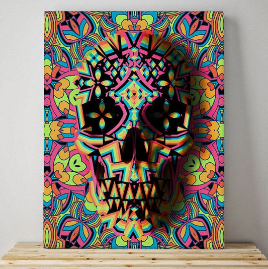 Skull Canvas Print, Abstract Skull Art Canvas Wall Decor, Colorful Pattern Sugar Skull Wall Art, Geometric Skull Home Decor Gift, Gothic Art