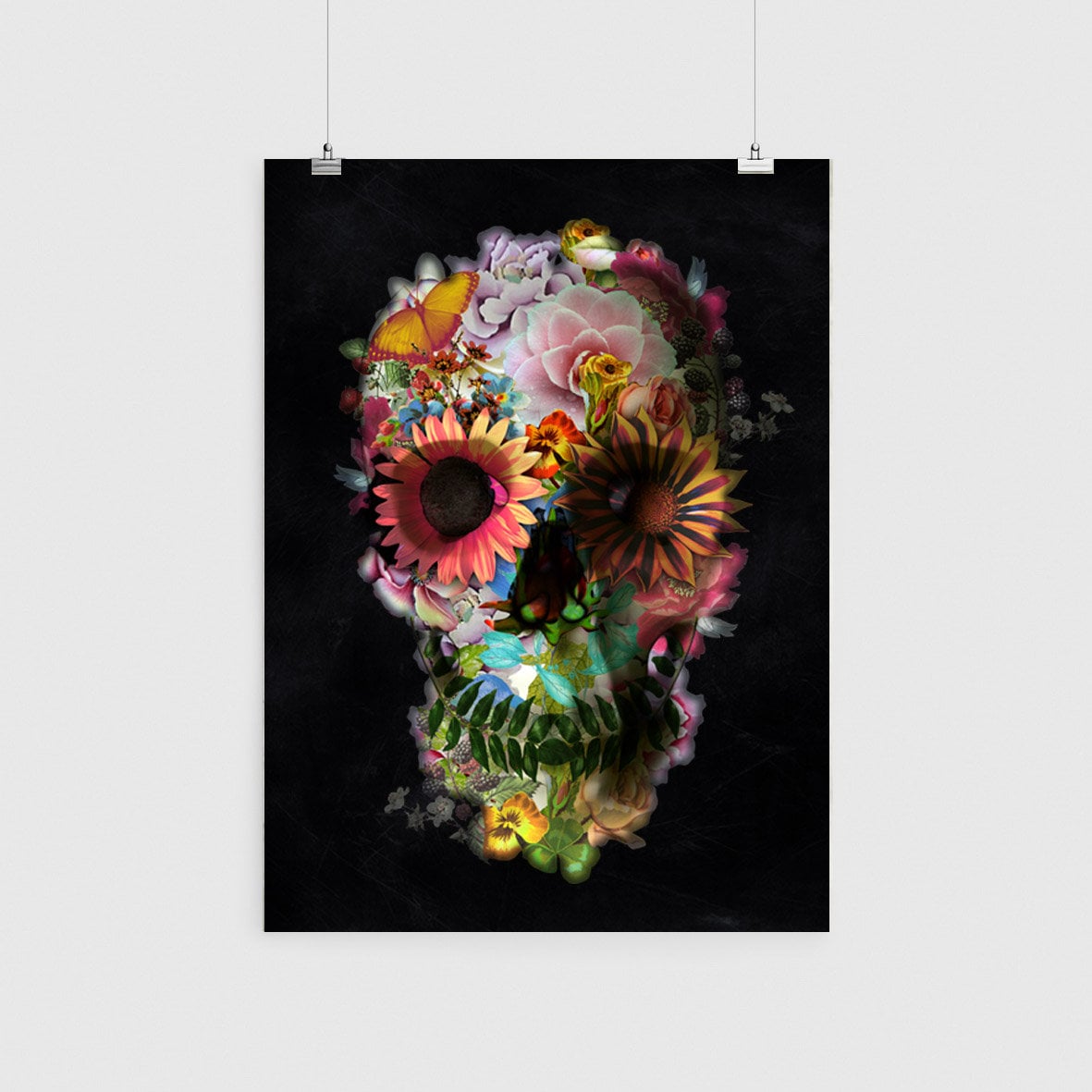 Flower Skull Poster, Floral Skull Wall Art, Sugar Skull Art Print Gift, Skull Print Wall Decor, Gothic Skull Art Home Decor,Art By Ali Gulec