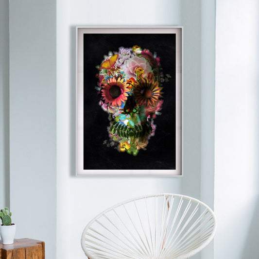 Flower Skull Poster, Floral Skull Wall Art, Sugar Skull Art Print Gift, Skull Print Wall Decor, Gothic Skull Art Home Decor,Art By Ali Gulec