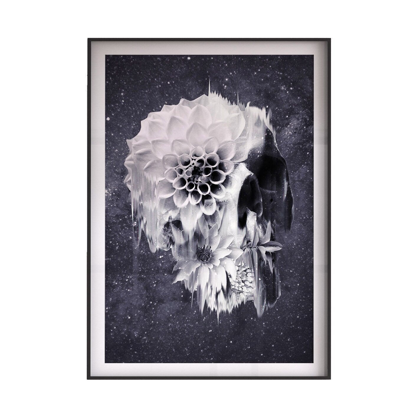 Black And White Skull Poster Set, Flower Skull Art Print Set Of 2 Botanical Home Decor Skull Illustration, Sugar Skull Wall Art Gift Set