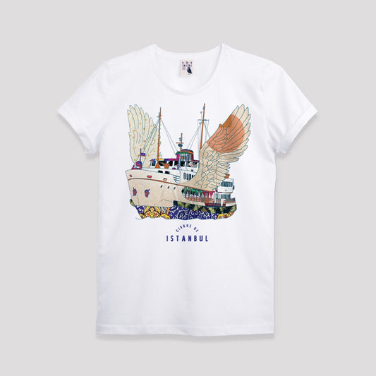 Istanbul Mens T shirt, Bosphorus Ferry With Wings T-Shirt, Printed Istanbul Shirt Gift For Him, Flying Ferry Illustration Graphic Tee