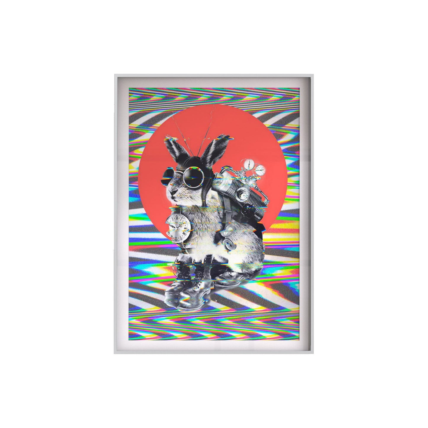 Bunny Poster, Funny Animal Art Print, Pop Art Wall Decor, Steam Punk Wall Art Home Decor Gift, Funny Bunny Illustration Wall Decor