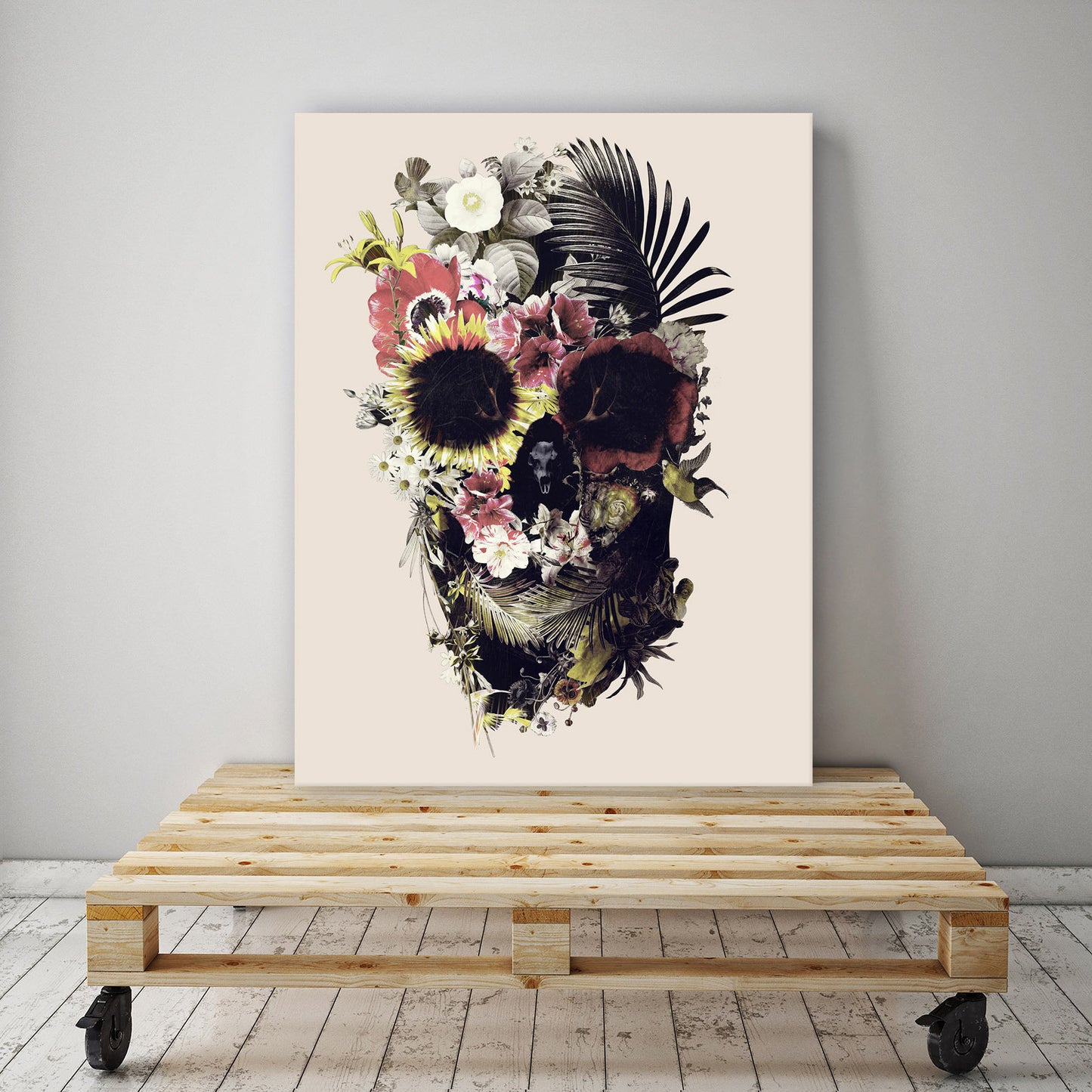 Flower Skull Set Of 3 Canvas Print, Light Skull Art Canvas Print Set Home Decor, Sugar Skull Wall Art Print Decor Gift, Skull Art Wall Decor
